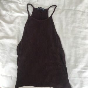 Maroon ribbed high neck tank